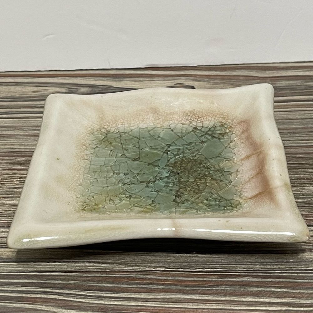 Handcrafted Pottery Crushed Glass Infused Crackle Glaze Trinket Catchall Dish